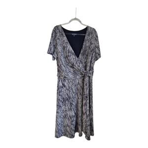 Travel Smith Dress 1X Crossover V-Neck Stretch Lined S/S Purple White